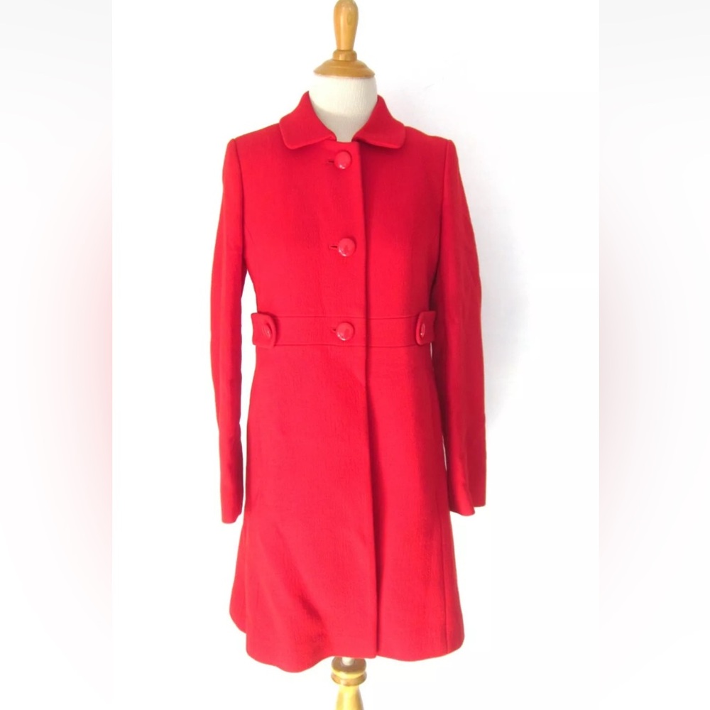 J Crew Red Lady Day Long Wool Blend Coat 94% wool; 6% nylon Size 2